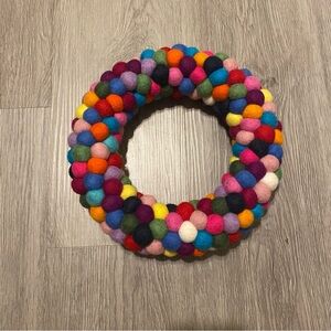 Wreath‎ Small Rainbow Pom Pom 10" Quirky Colorful Festive